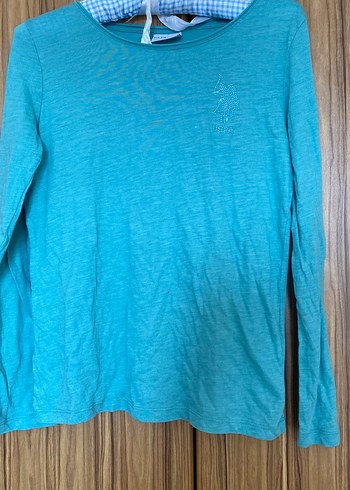 Turkuaz Uzun Kollu Keten Kadın Tişört - Görsel 2