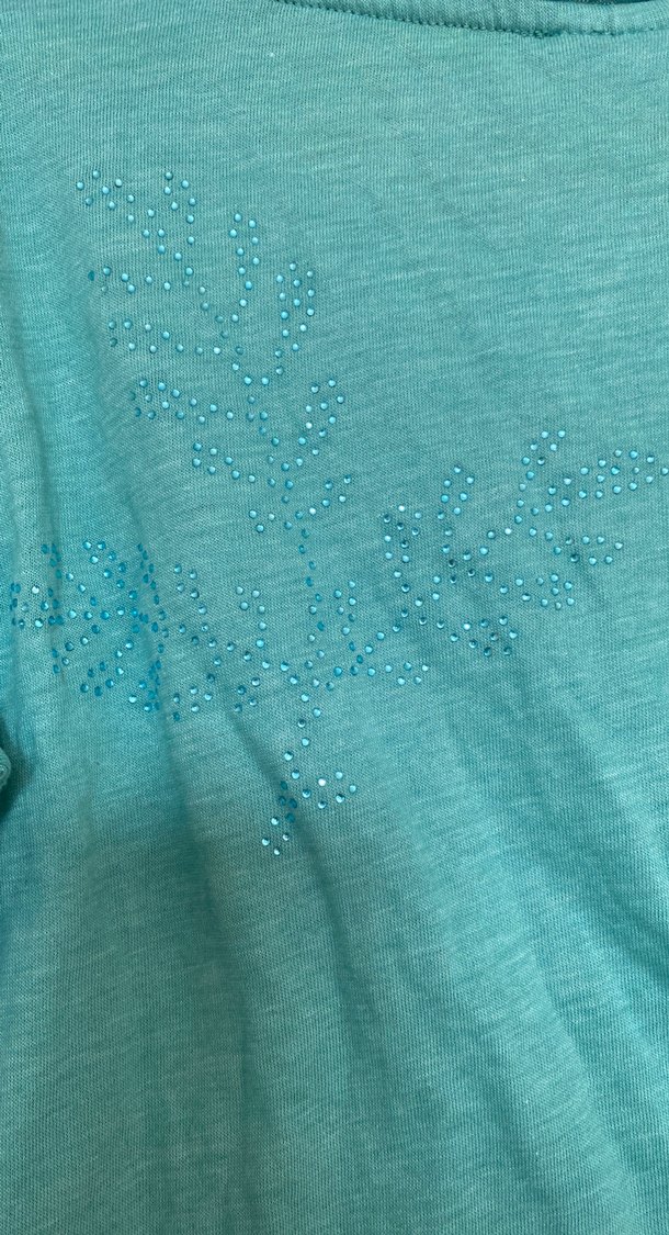 Turkuaz Uzun Kollu Keten Kadın Tişört - Görsel 4
