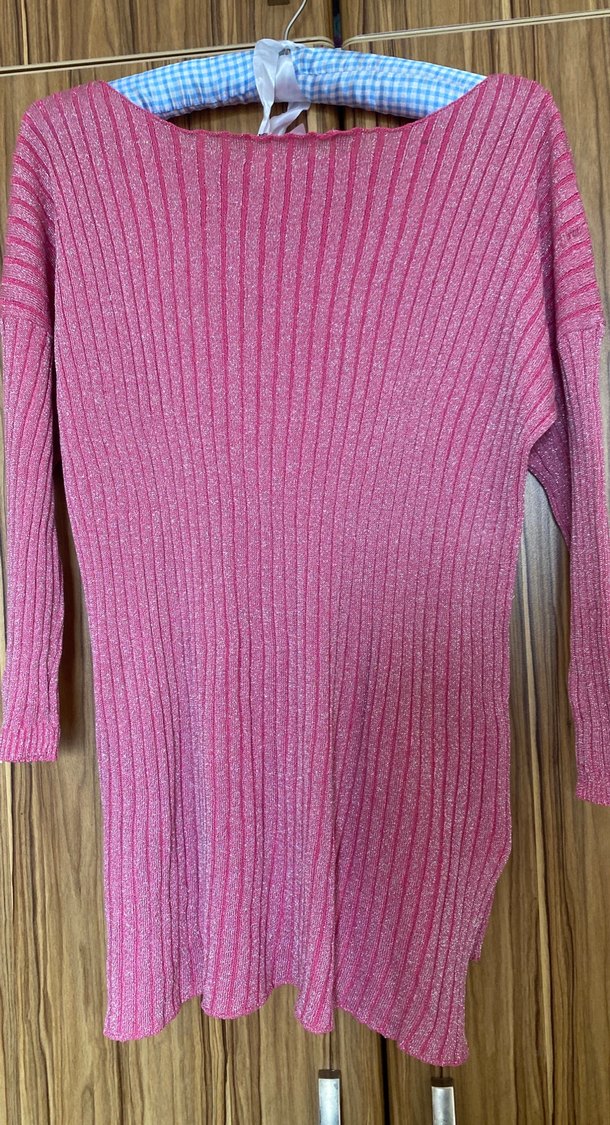 Pembe Triko Kadın Kazak, Uzun Kollu, Kayık Yaka - Görsel 2