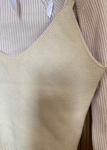 Bej Askılı Kısa Örgü Kazak - Görsel 2