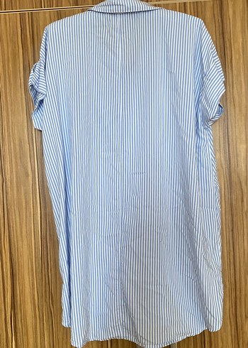Mavi Çizgili Kısa Kollu Keten Gömlek - Görsel 3