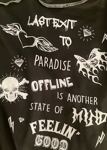 xl Beden Siyah Uzun Kollu Gothic Crop