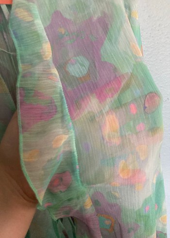 m Beden Uzun Kesim Pastel Renkli Bağcıklı Şifon Üst