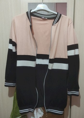 Zara Kadın Pembe Siyah Fermuarlı Sweatshirt