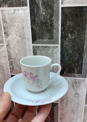 Çiçek Desenli Beyaz Kahve Fincanı Seti ikili - Görsel 3