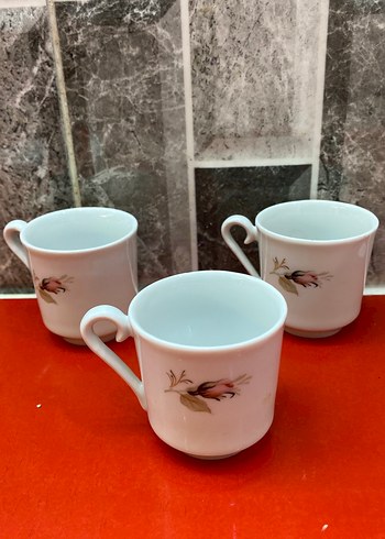 Çiçek Desenli Beyaz Porselen Fincan Seti 3 adet - Görsel 6