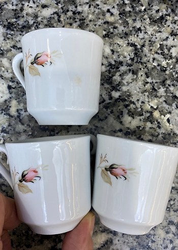 Çiçek Desenli Beyaz Porselen Fincan Seti 3 adet - Görsel 4