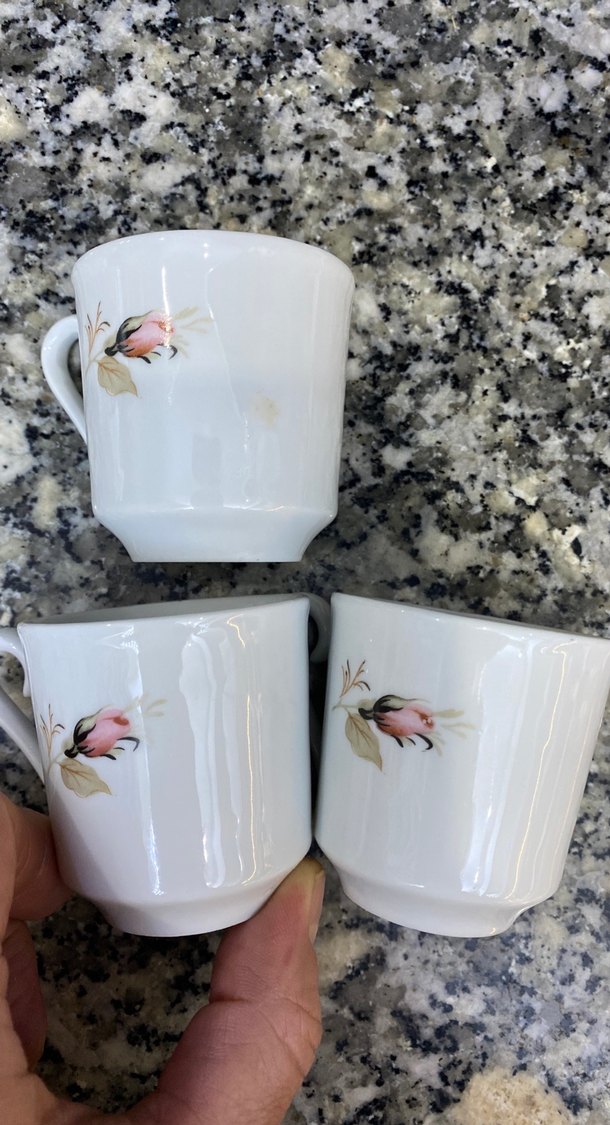 Çiçek Desenli Beyaz Porselen Fincan Seti 3 adet - Görsel 4