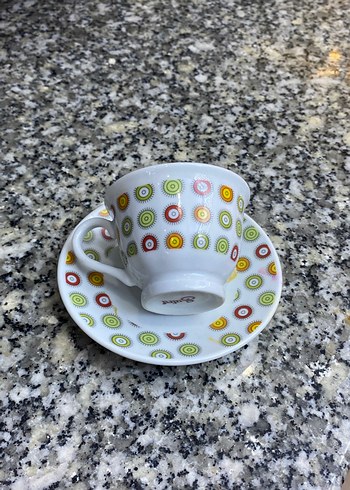 Renkli Desenli Beyaz Porselen Fincan ve Tabak 1 adet - Görsel 3
