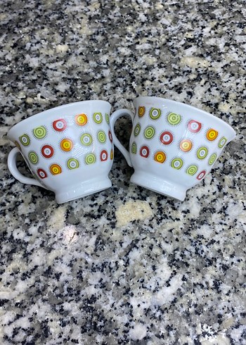 Renkli Desenli Beyaz Porselen Fincan ve Tabak 1 adet - Görsel 4