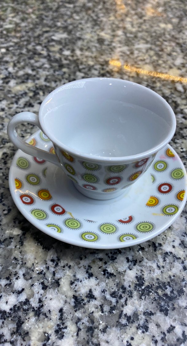 Renkli Desenli Beyaz Porselen Fincan ve Tabak 1 adet - Görsel 2