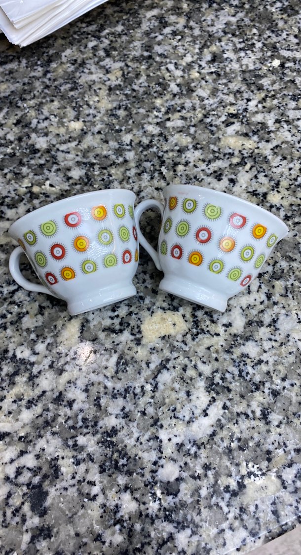 Renkli Desenli Beyaz Porselen Fincan ve Tabak 1 adet - Görsel 4