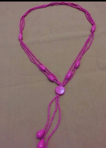 Uzun Pembe Boncuklu Bohem Kolye - Görsel 2