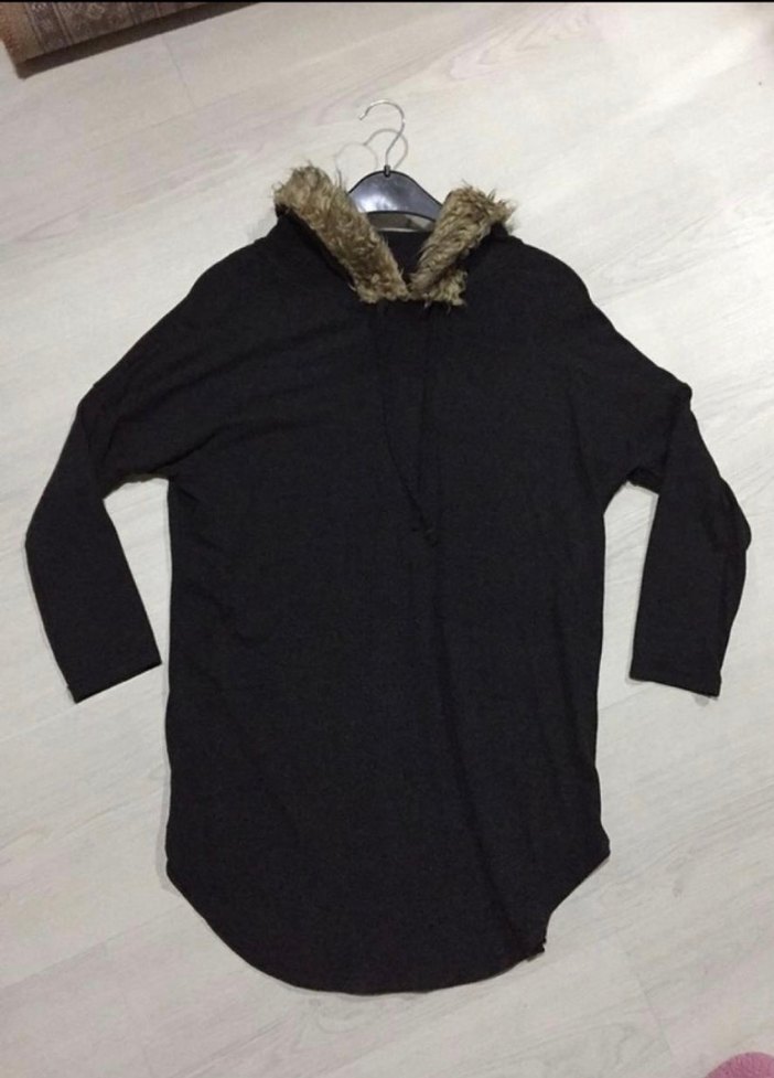 Kürk Detaylı Gri Kadın Uzun Kollu Sweatshirt - Görsel 2