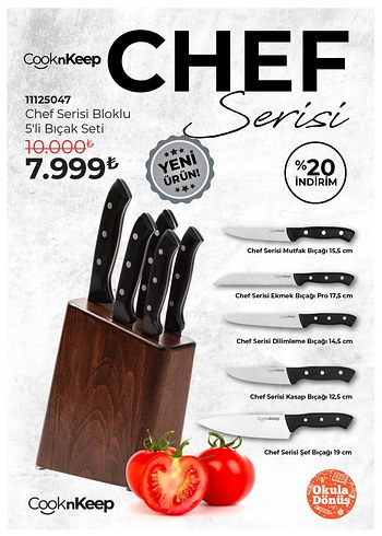 CooknKeep Chef Serisi 5'li Bıçak Seti Siyah