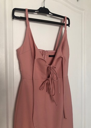 Pembe İp Askılı Uzun Elbise