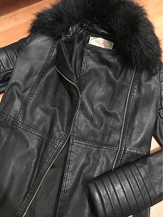 Diğer Uzun kürklü deri trenchcoat