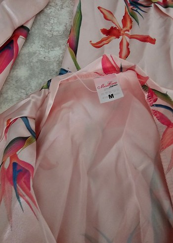 m Beden pembe Renk Pembe Çiçekli Uzun Bohem Kadın Pijama Takımı 4 parça