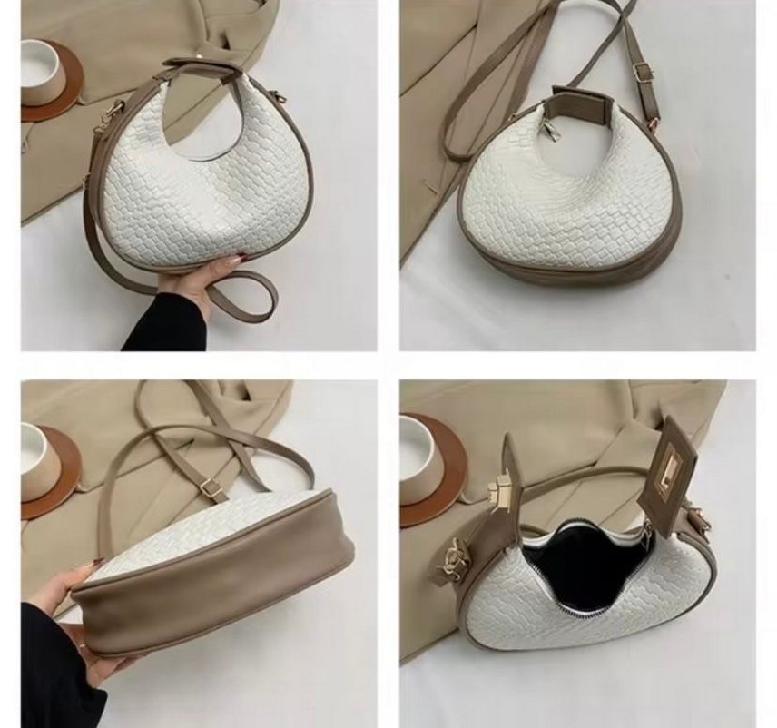 Beyaz Deri Yılan Desenli Kadın Çanta - Görsel 5