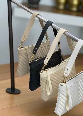 Minimalist Çizgili Beyaz Deri Kadın Çanta - Görsel 2