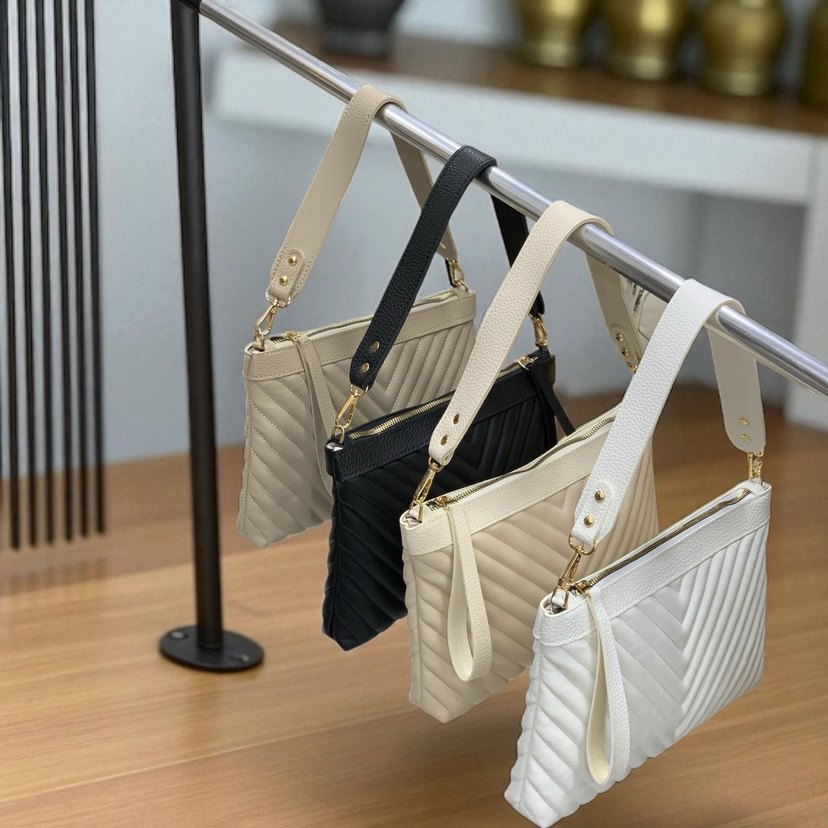 Minimalist Çizgili Beyaz Deri Kadın Çanta - Görsel 2