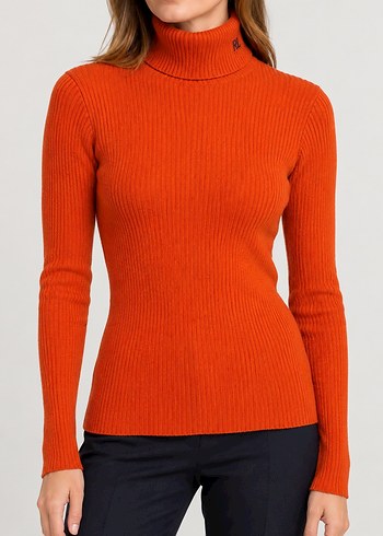 Ralph Lauren S Turuncu Fitilli Balikci Yaka Cotton Kazak