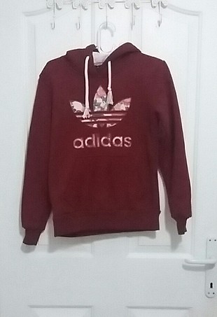bordo kapşonlu adidas yazılı sweat