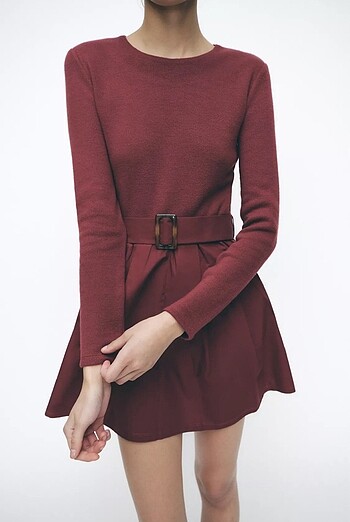 xs Beden bordo Renk Zara Elbise