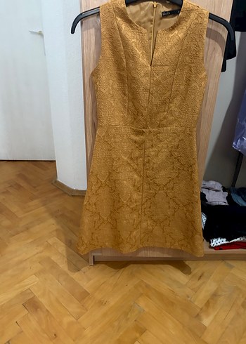 Düğmeli Vintage Bej Midi Elbise - Görsel 2