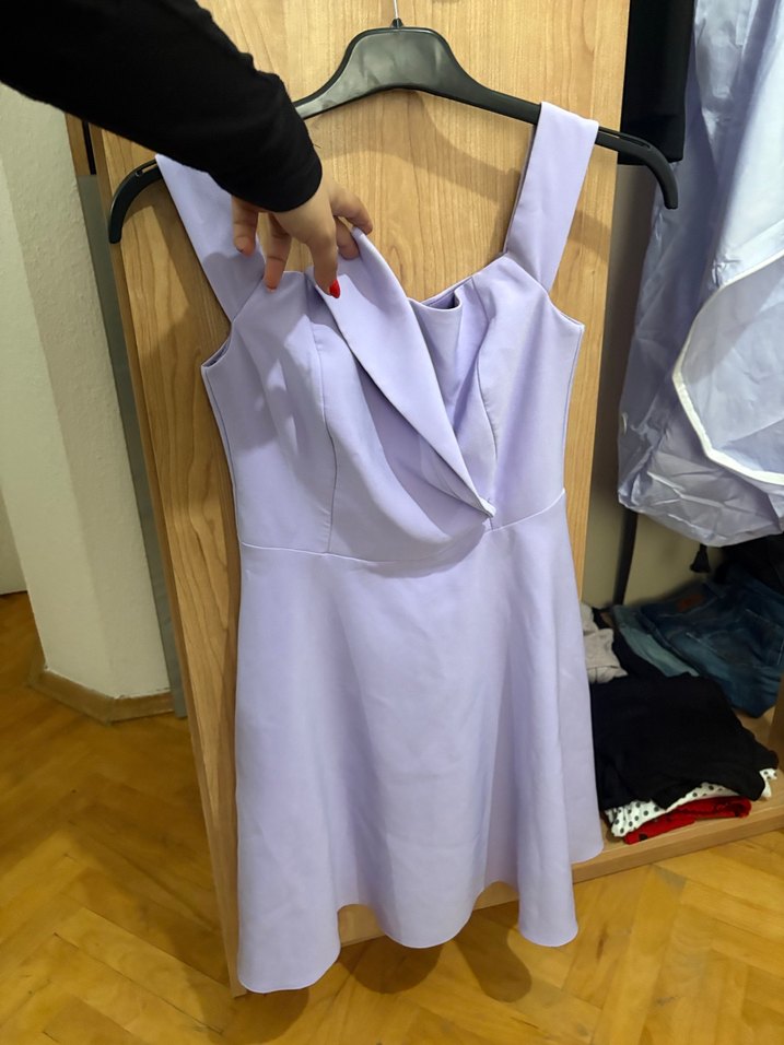 Pastel Mor Drapeli Mini Elbise - Görsel 2