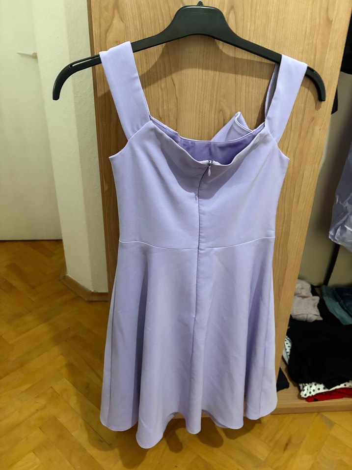 Pastel Mor Drapeli Mini Elbise - Görsel 3