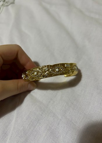 Beyaz taşlı göz detaylı vintage çelik kelepçe
