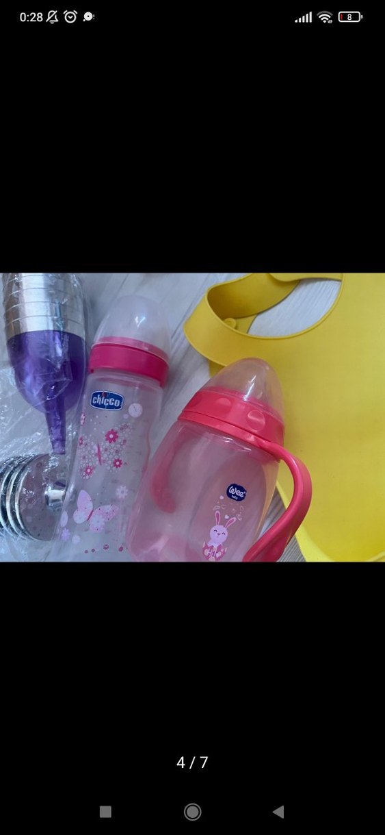 Sarı Bebek Mama Önlüğü ve Renkli Biberon Seti - Görsel 3