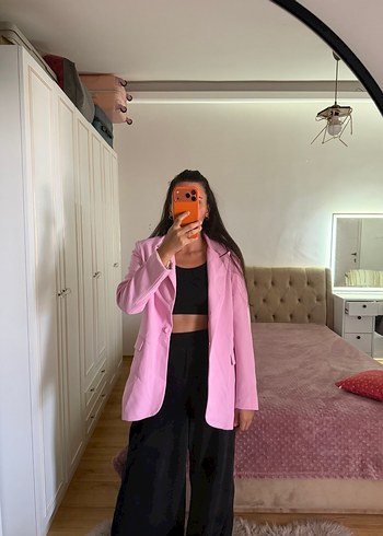 Quzu Pastel Pembe Oversize Blazer Siklik Ve Rahatlik Bir Arada