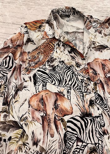 Desenli Kemerli Kısa Gömlek - Görsel 3