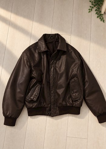 Vintage Love Koyu Kahverengi Vintage Deri Bomber Ceket