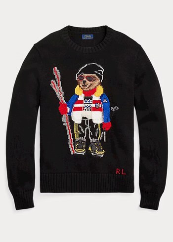 Polo Ralph Lauren Siyah Renkli Ayicik Desenli Kazak