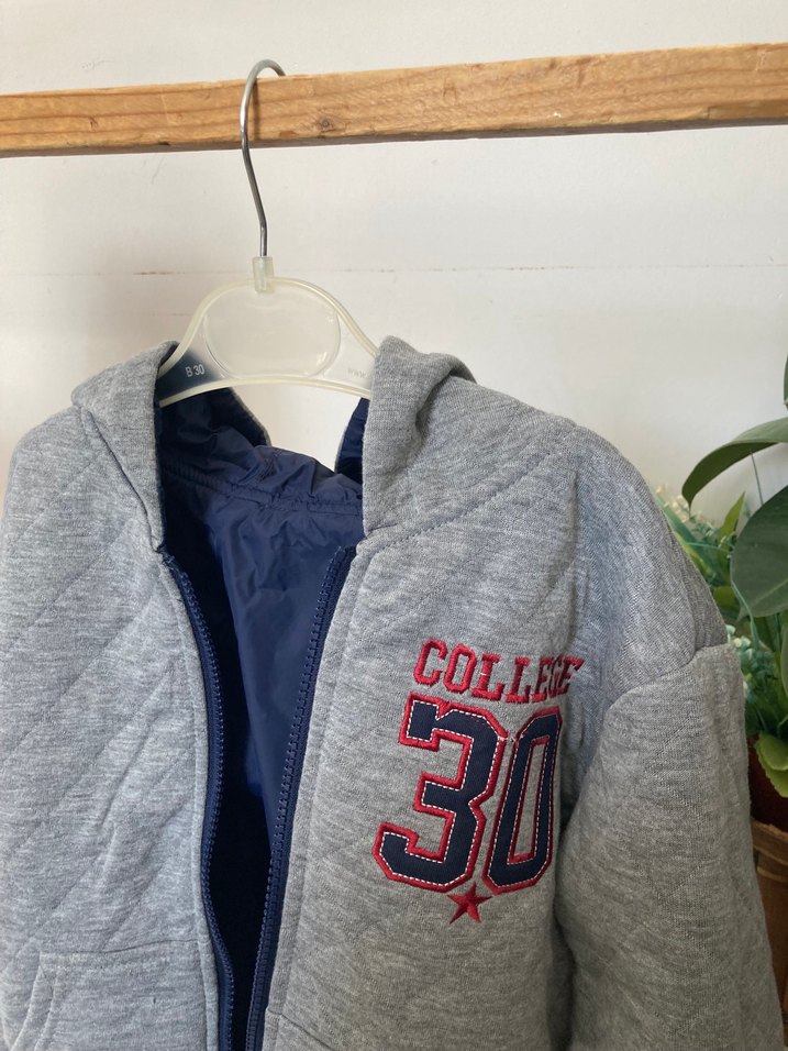 Erkek Çocuk Gri Mavi Fermuarlı Sweatshirt - Görsel 5