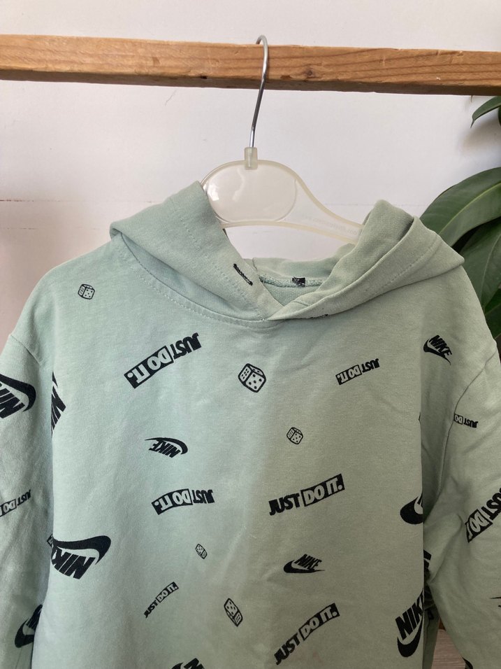 Mint Yeşili Kapüşonlu Baskılı Erkek Sweatshirt - Görsel 2
