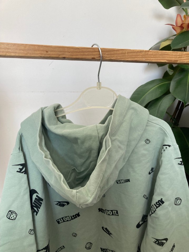 Mint Yeşili Kapüşonlu Baskılı Erkek Sweatshirt - Görsel 5