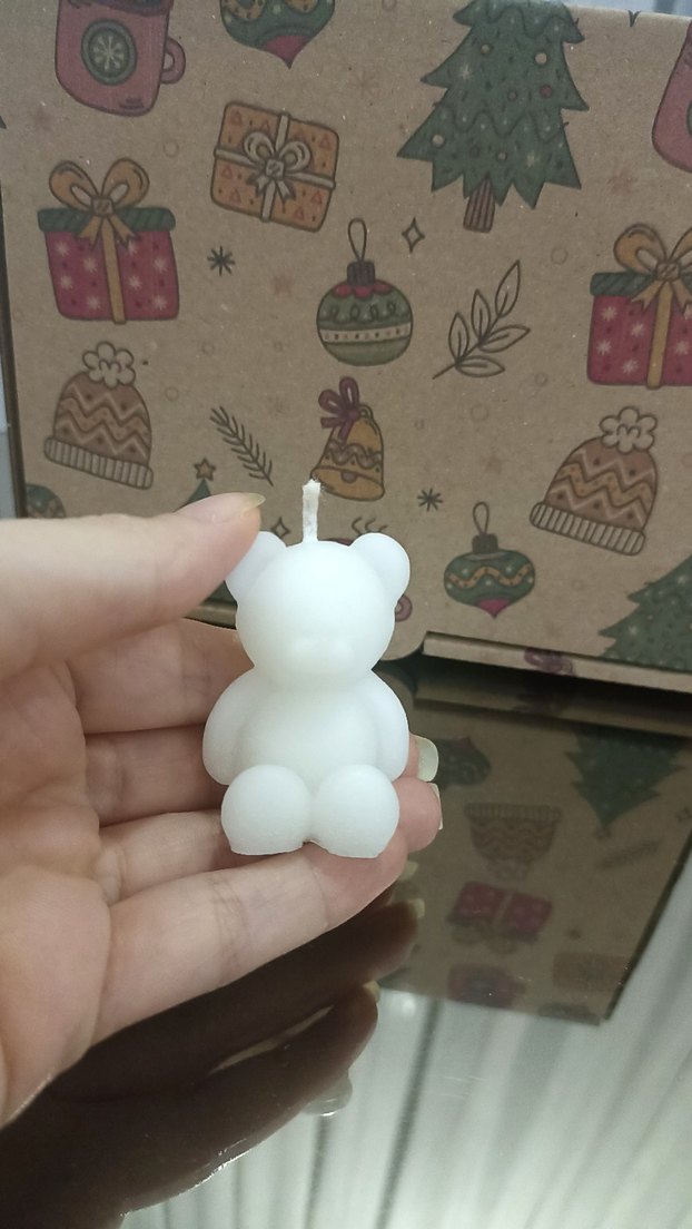 Beyaz Ayıcık Şeklinde Mum - Görsel 2