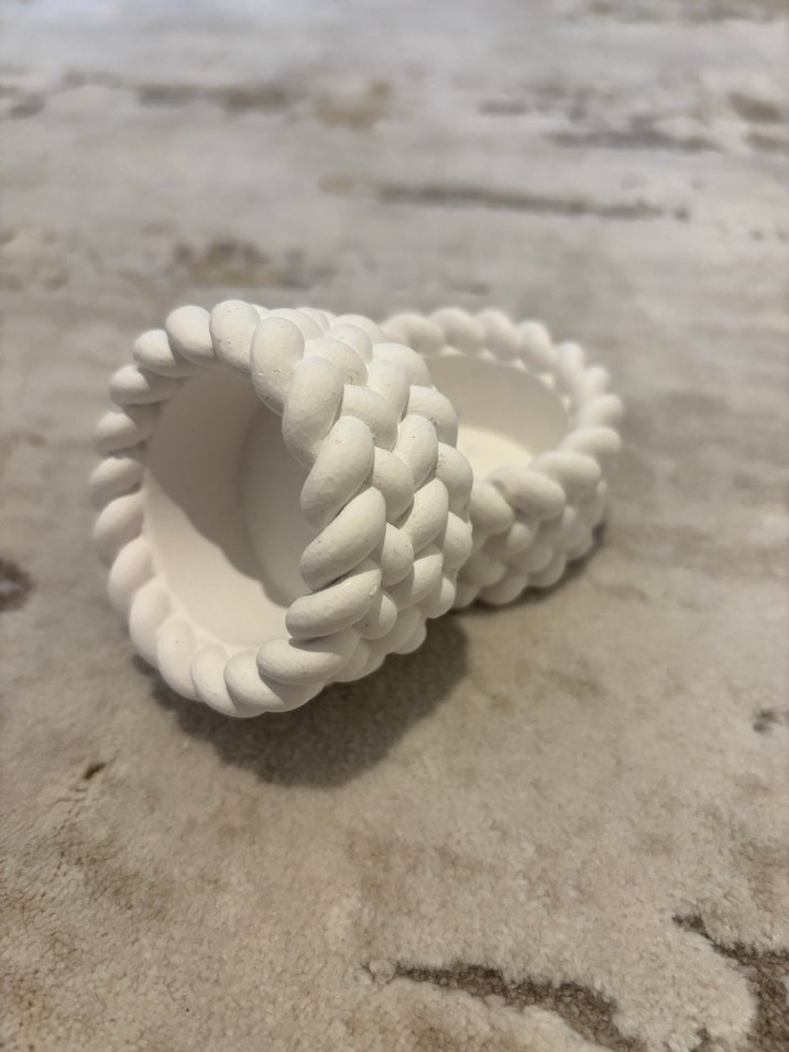 Beyaz Örgü Desenli Mumluk Seti - Görsel 3