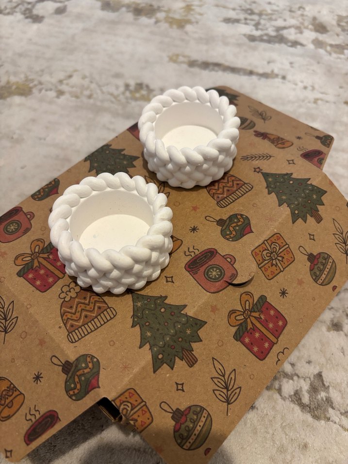 Beyaz Örgü Desenli Mumluk Seti - Görsel 2