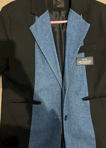 Quzu Sik Siyah Mavi Cift Renkli Blazer Ceket