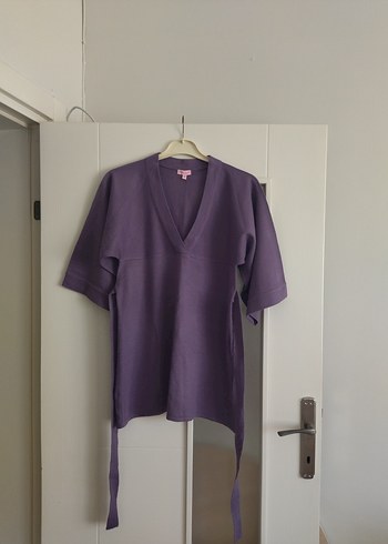 Linen Kumaş V Yaka Mor Hamile Bluzu