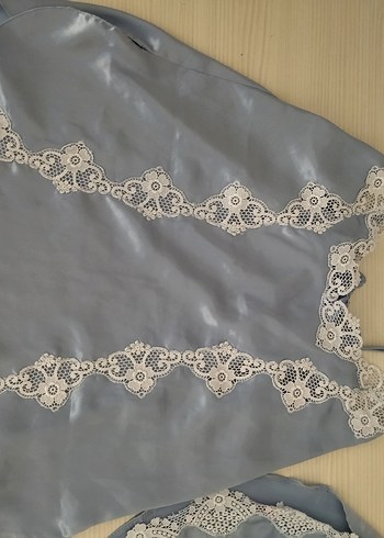 Nakışlı Mavi İp Askılı Mini Pijama Takımı - Görsel 2