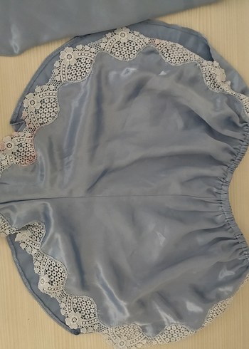 Nakışlı Mavi İp Askılı Mini Pijama Takımı - Görsel 3