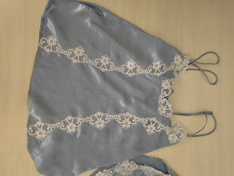 Nakışlı Mavi İp Askılı Mini Pijama Takımı - Görsel 2