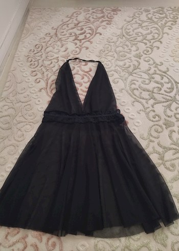 Siyah Dantel Detaylı V Yakalı Midi Elbise - Görsel 2