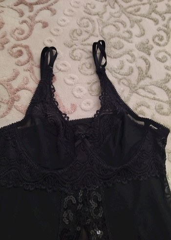 Nakışlı Siyah Midi Uzunlukta Kadın Gecelik - Görsel 2